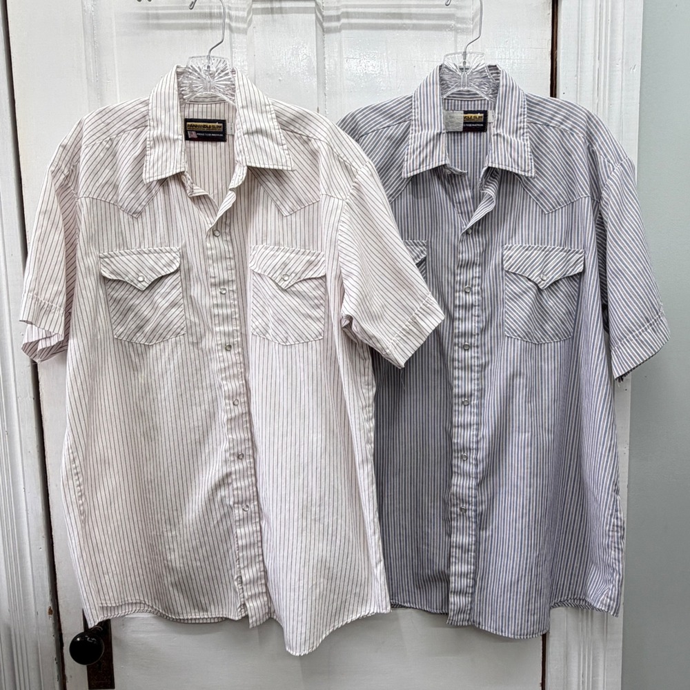Vintage Panhandle Slim Mens XL Western Pearl Snap Shirt Bundle Striped 2pc